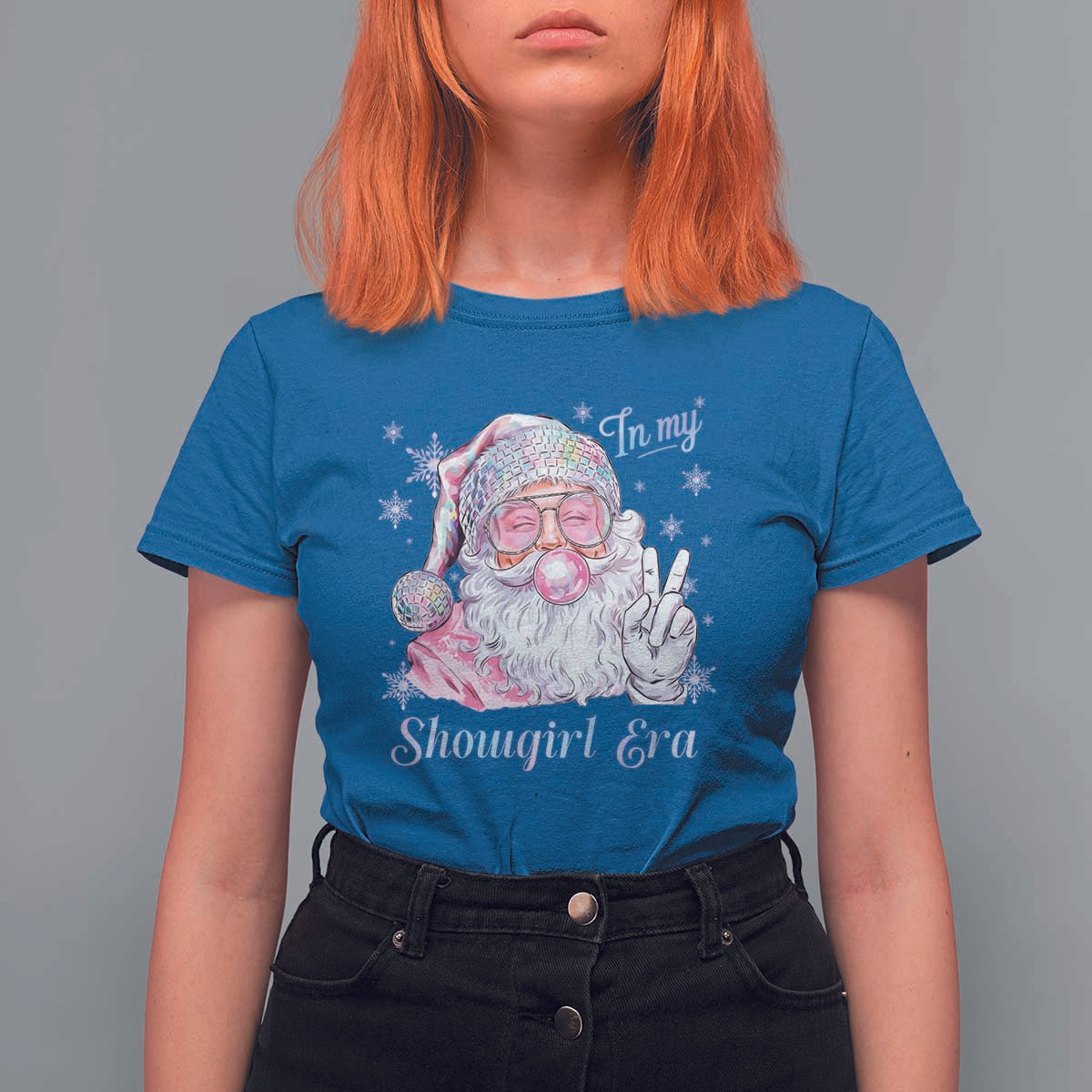 Pink Santa Christmas T Shirt For Women Bubble Gum Peace Sign - Wonder Print Shop