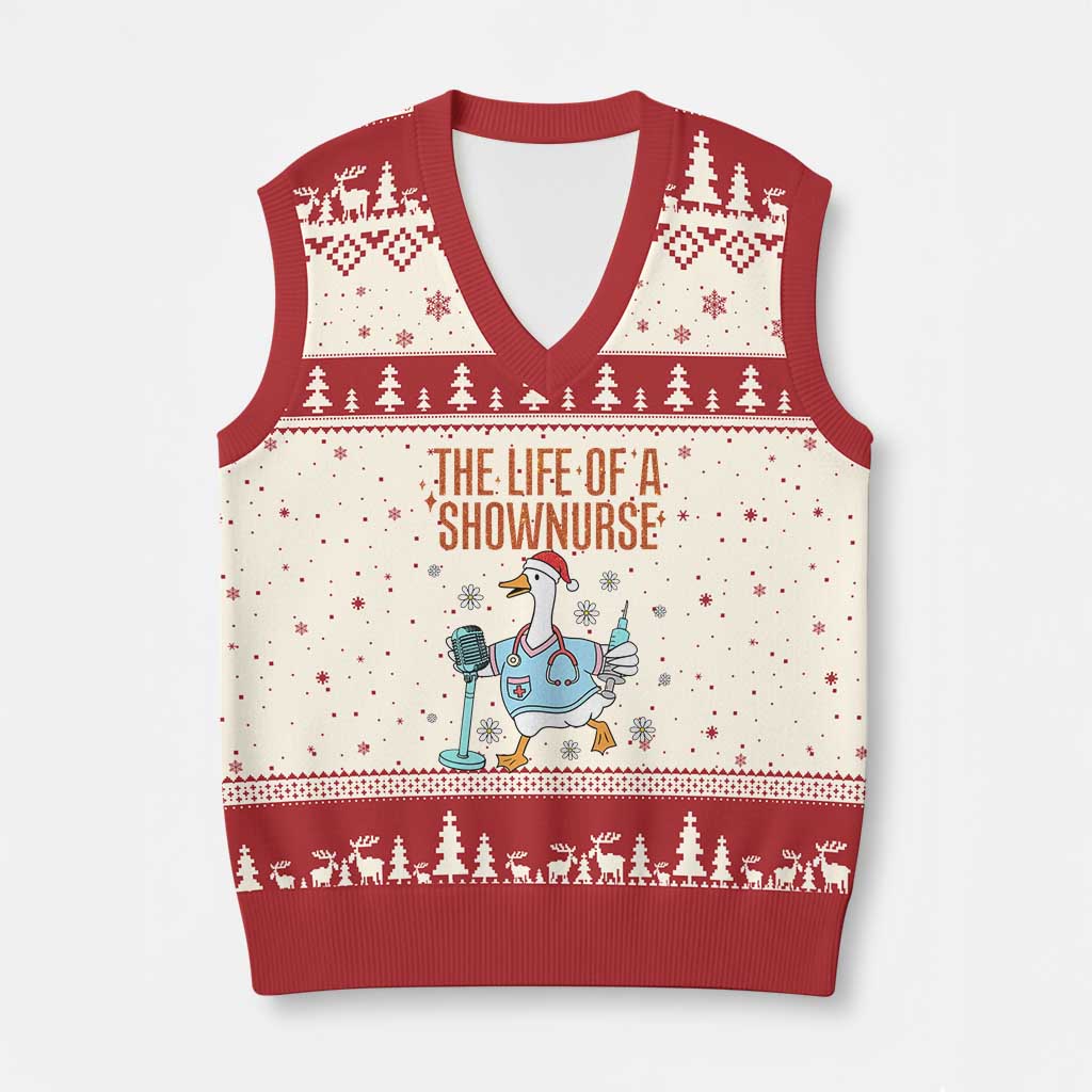 Funny Goose Nurse Xmas V-Neck Knit Sweater Vest The Life Of A Shownurrse - Wonder Print Shop