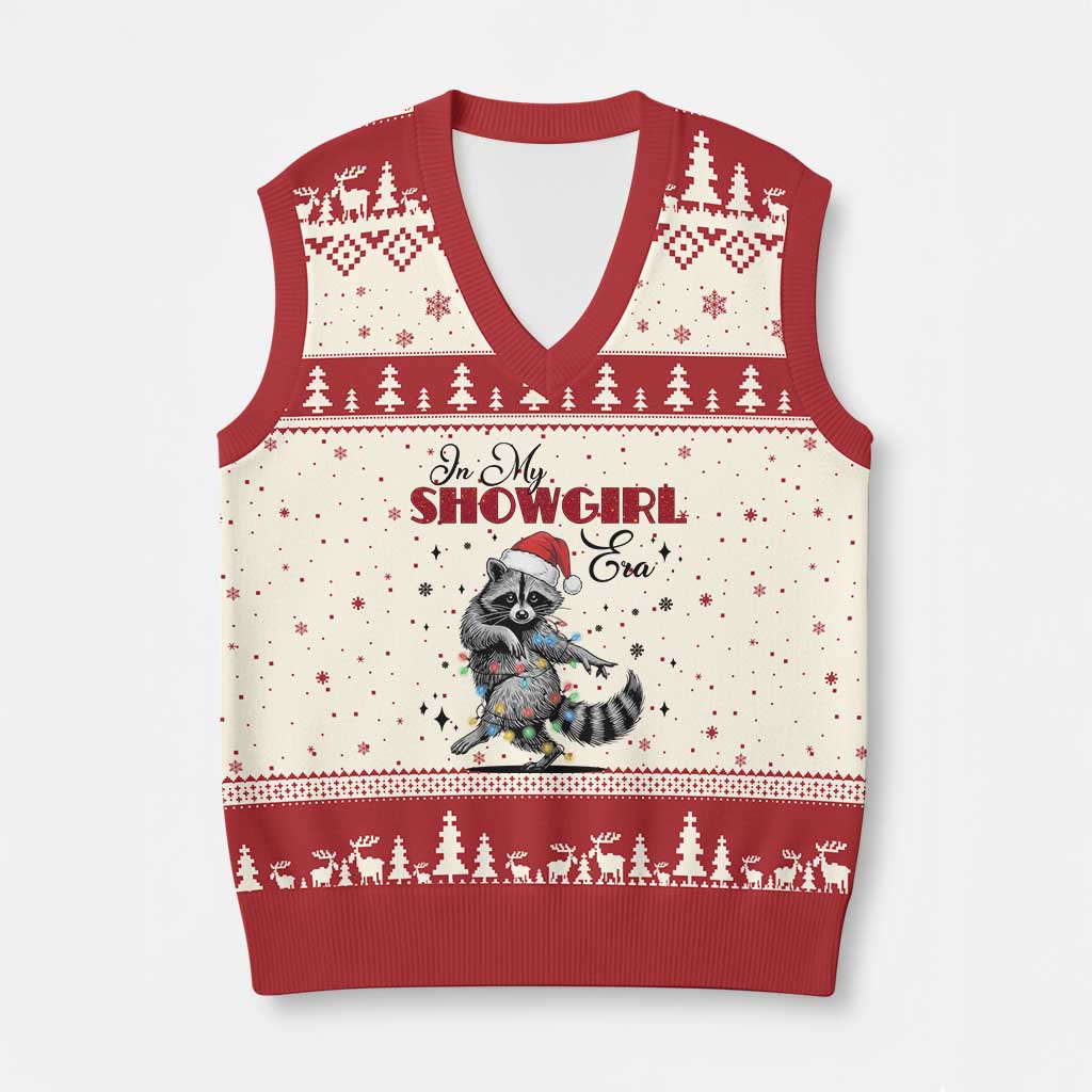 Funny Raccoon Xmas V-Neck Knit Sweater Vest In My Costume Era Xmas - Wonder Print Shop