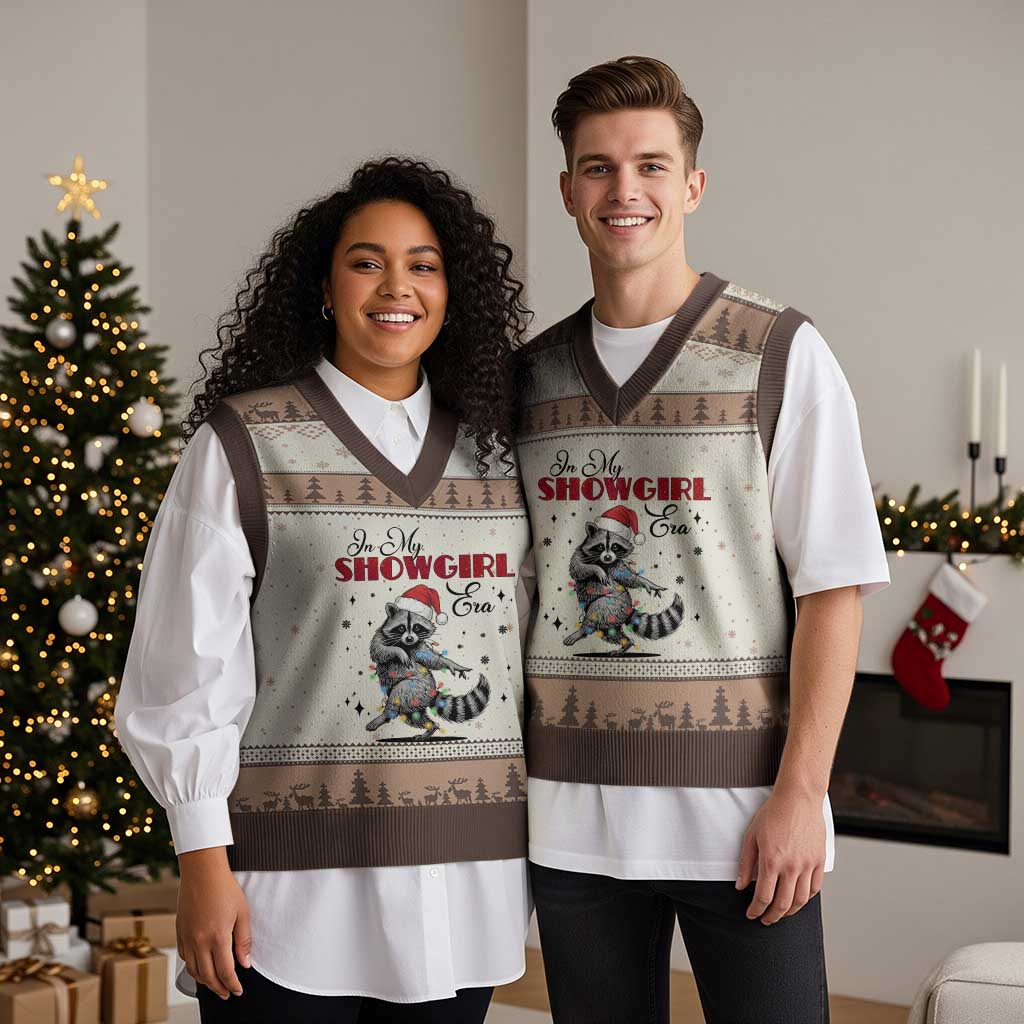 Funny Raccoon Xmas V-Neck Knit Sweater Vest In My Costume Era Xmas - Wonder Print Shop