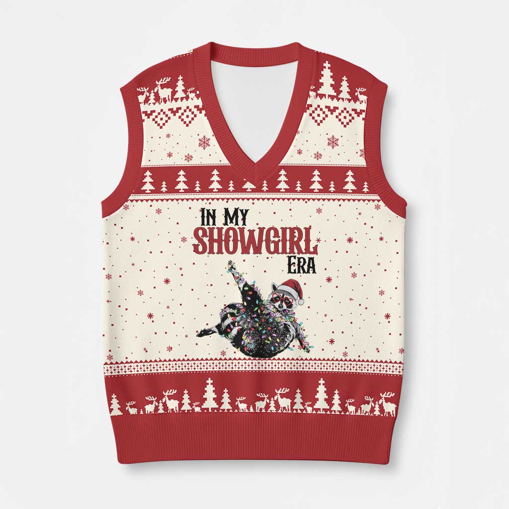 Funny Raccoon Xmas V-Neck Knit Sweater Vest In My Costume Era - Wonder Print Shop
