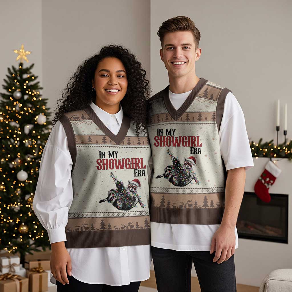 Funny Raccoon Xmas V-Neck Knit Sweater Vest In My Costume Era - Wonder Print Shop