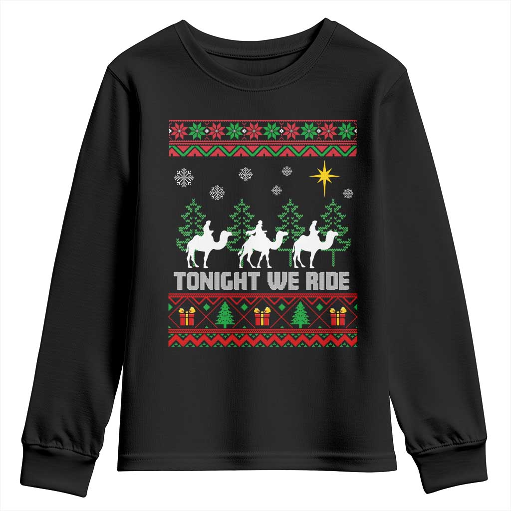 Tonight We Ride Youth Sweatshirt Three Wise Men Nativity Scene Christmas - Wonder Print Shop