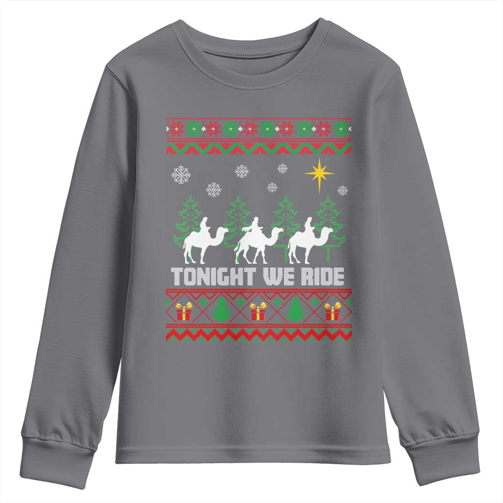 Tonight We Ride Youth Sweatshirt Three Wise Men Nativity Scene Christmas - Wonder Print Shop