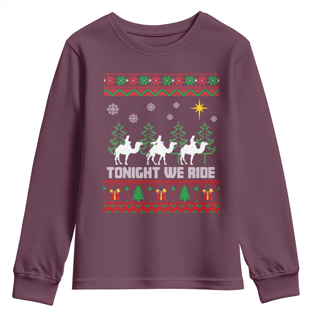 Tonight We Ride Youth Sweatshirt Three Wise Men Nativity Scene Christmas - Wonder Print Shop
