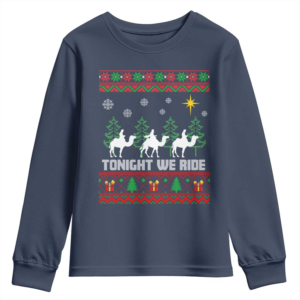 Tonight We Ride Youth Sweatshirt Three Wise Men Nativity Scene Christmas - Wonder Print Shop
