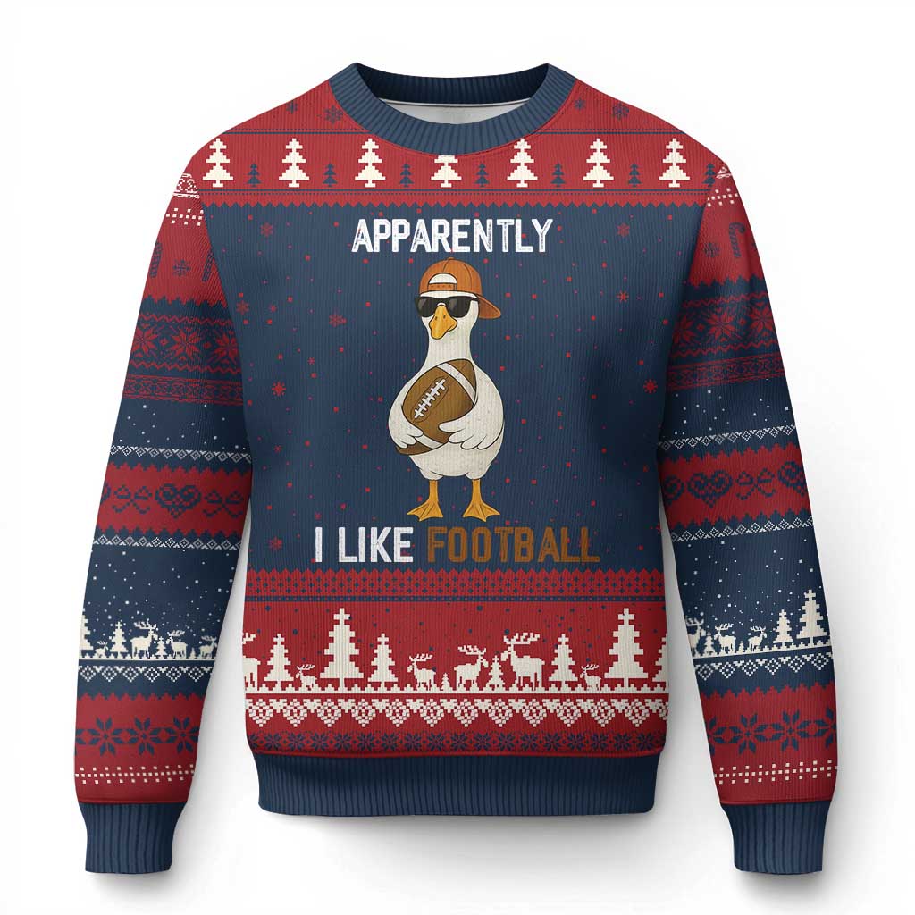 Funny Goose Football Ugly Christmas Sweater Apparently I Like Football - Wonder Print Shop