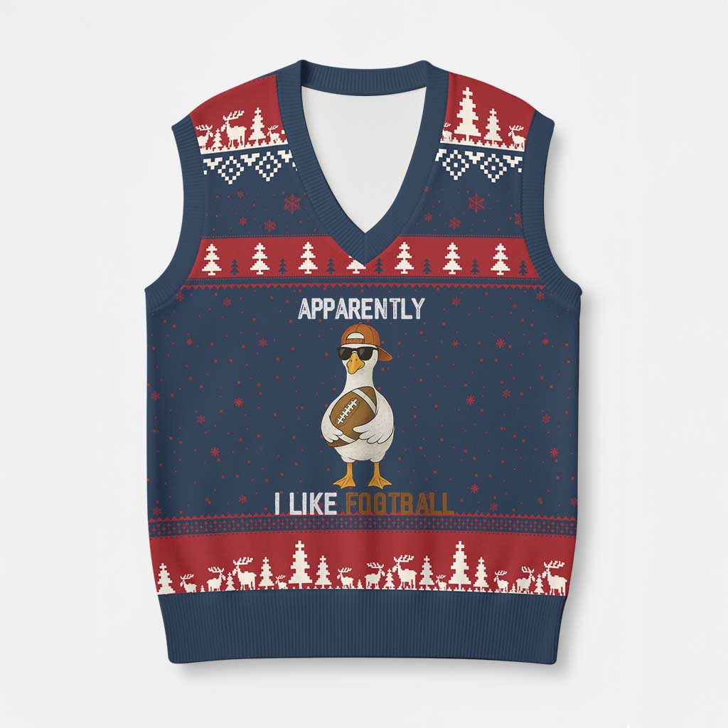 Funny Goose Football V-Neck Knit Sweater Vest Apparently I Like Football - Wonder Print Shop