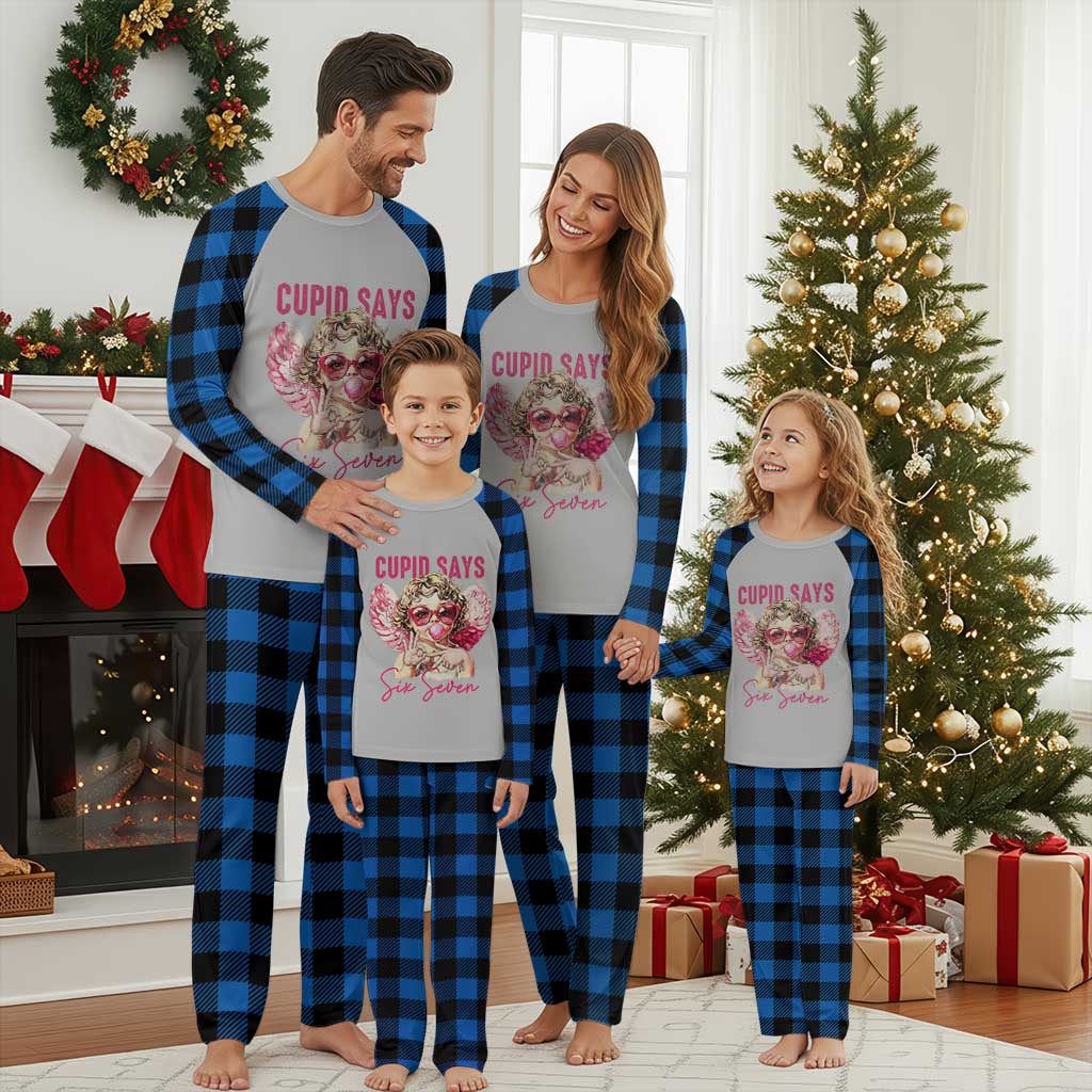 67 Valetines Plaid Pajama Set Funny Cupid Says Six Seven - Wonder Print Shop