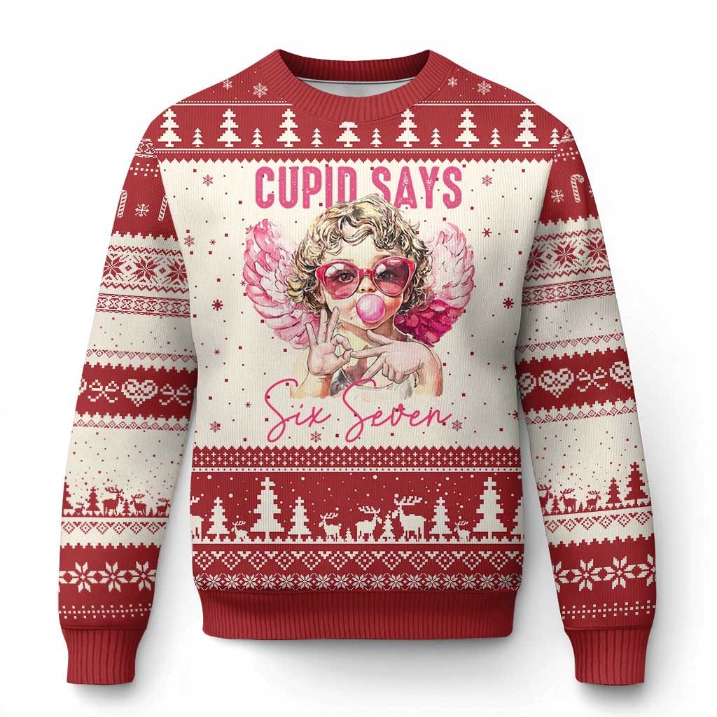 67 Valetines Ugly Christmas Sweater Funny Cupid Says Six Seven - Wonder Print Shop