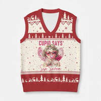 67 Valetines V-Neck Knit Sweater Vest Funny Cupid Says Six Seven - Wonder Print Shop