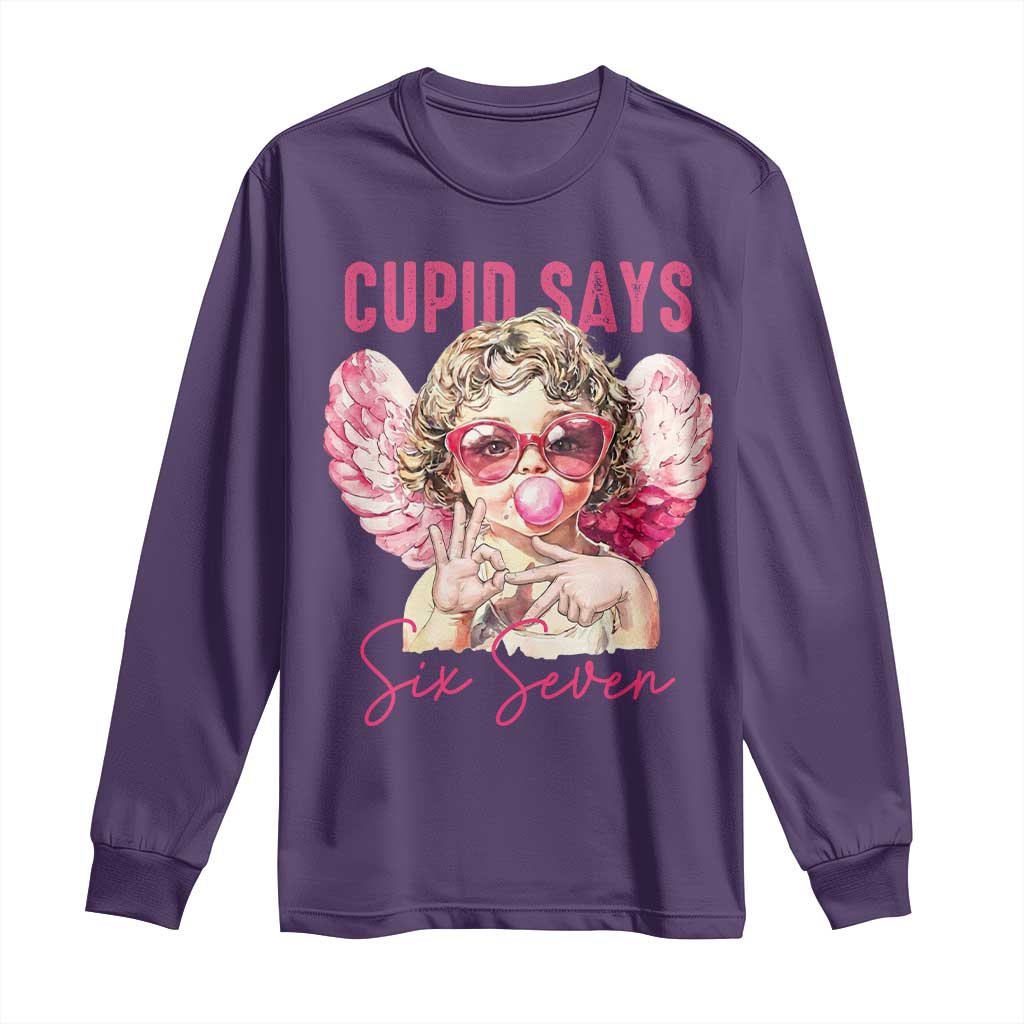 67 Valetines Long Sleeve Shirt Funny Cupid Says Six Seven - Wonder Print Shop