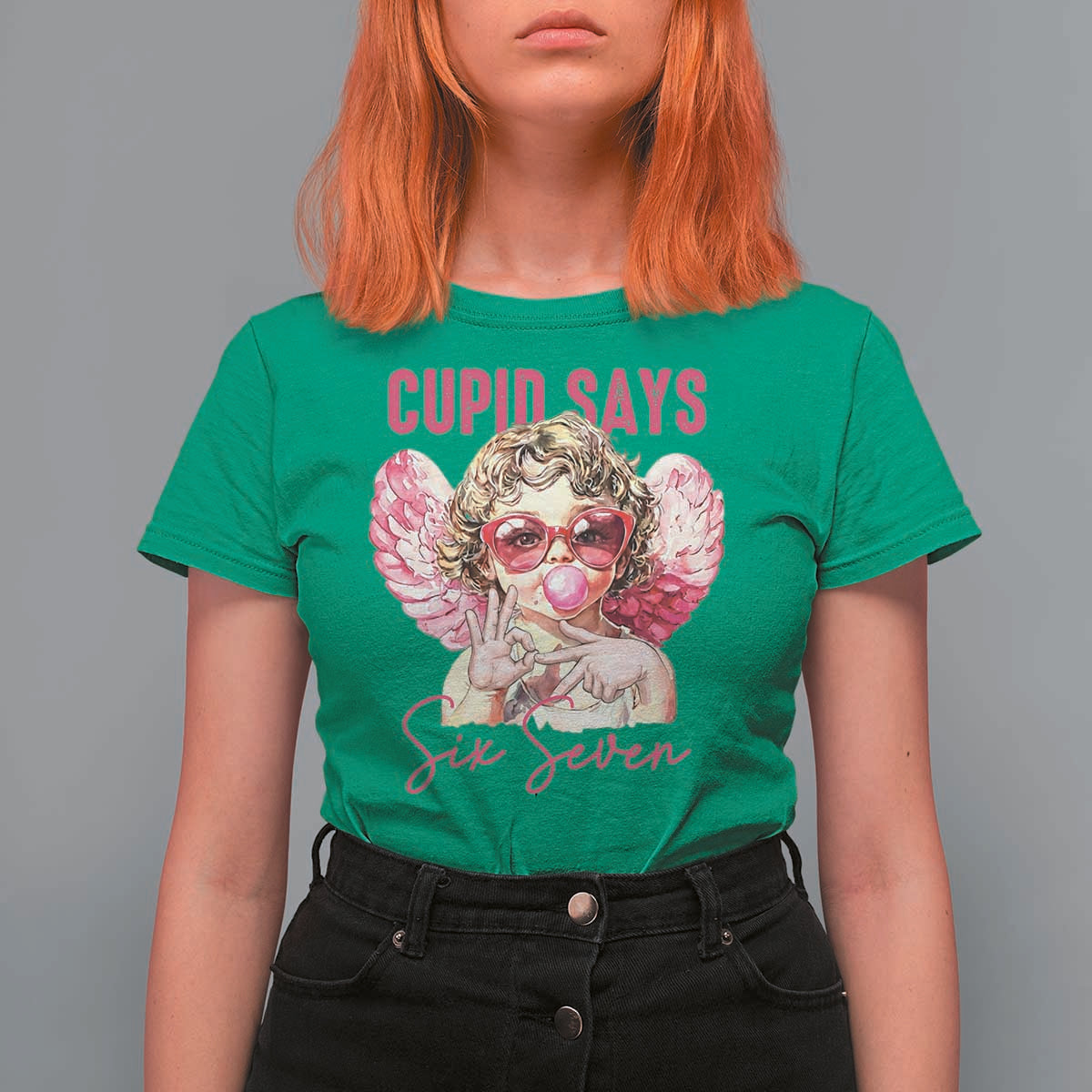 67 Valetines T Shirt For Women Funny Cupid Says Six Seven - Wonder Print Shop