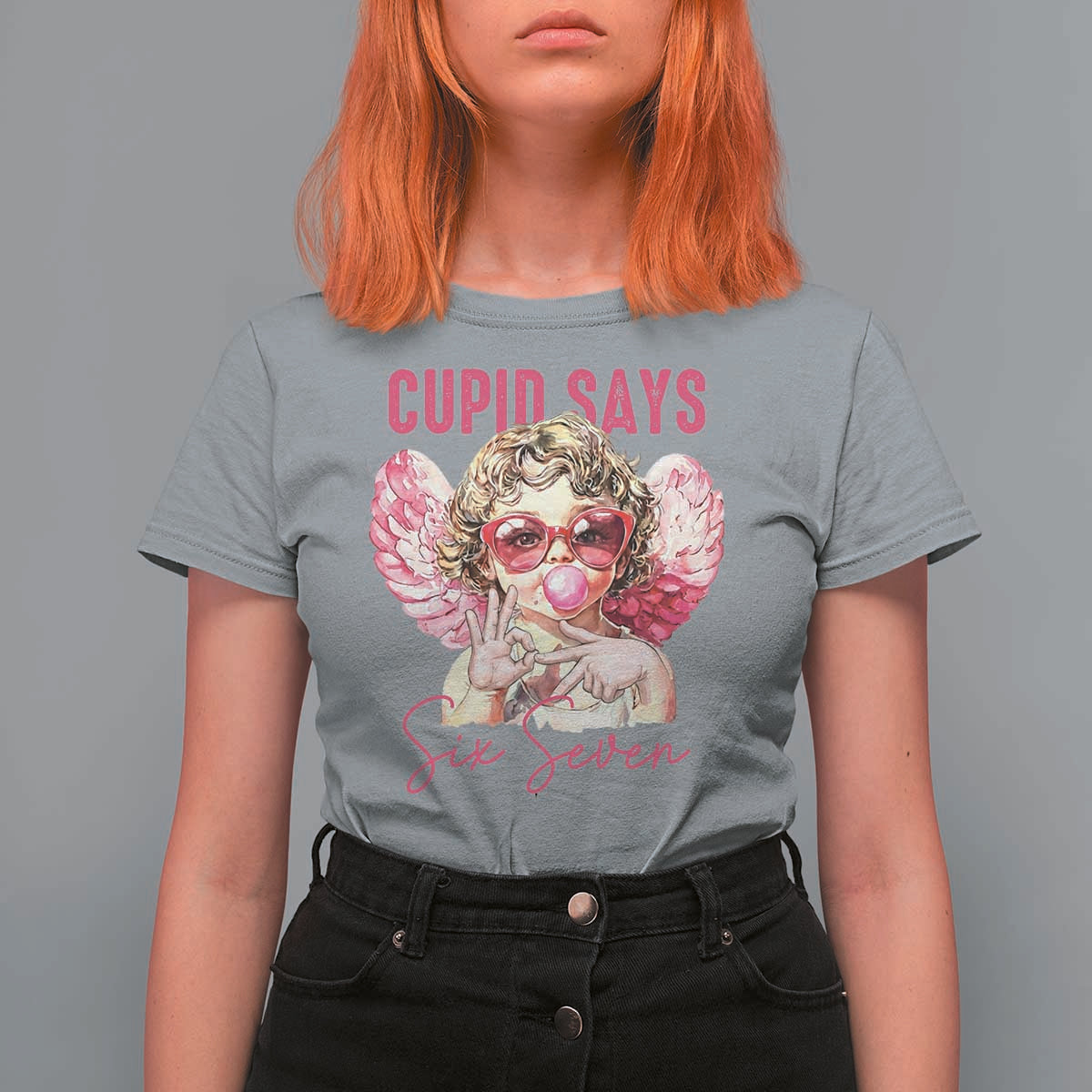 67 Valetines T Shirt For Women Funny Cupid Says Six Seven - Wonder Print Shop