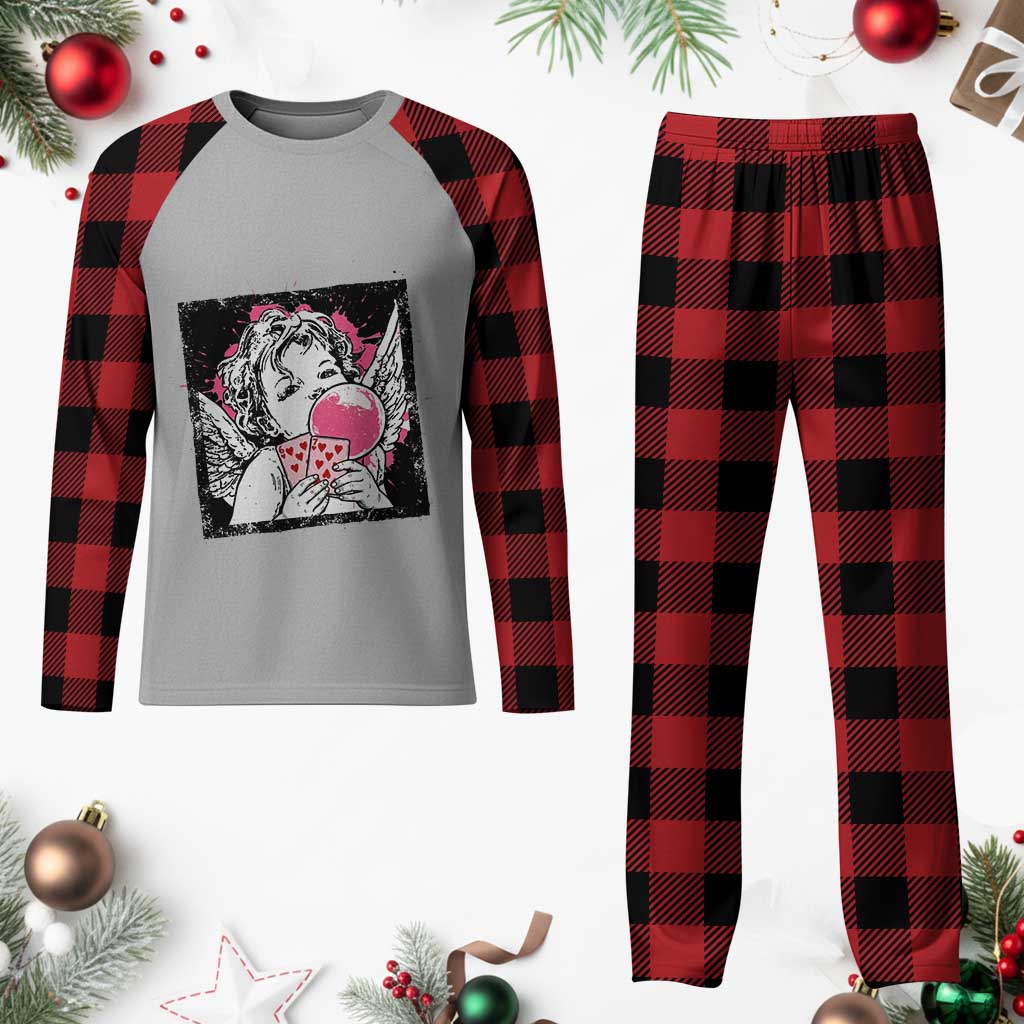 Funny 67 Valentines Plaid Pajama Set Cupid Playing Cards Six Seven - Wonder Print Shop