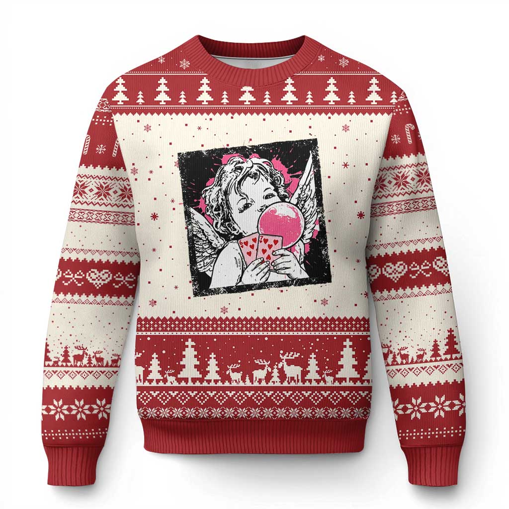 Funny 67 Valentines Ugly Christmas Sweater Cupid Playing Cards Six Seven - Wonder Print Shop