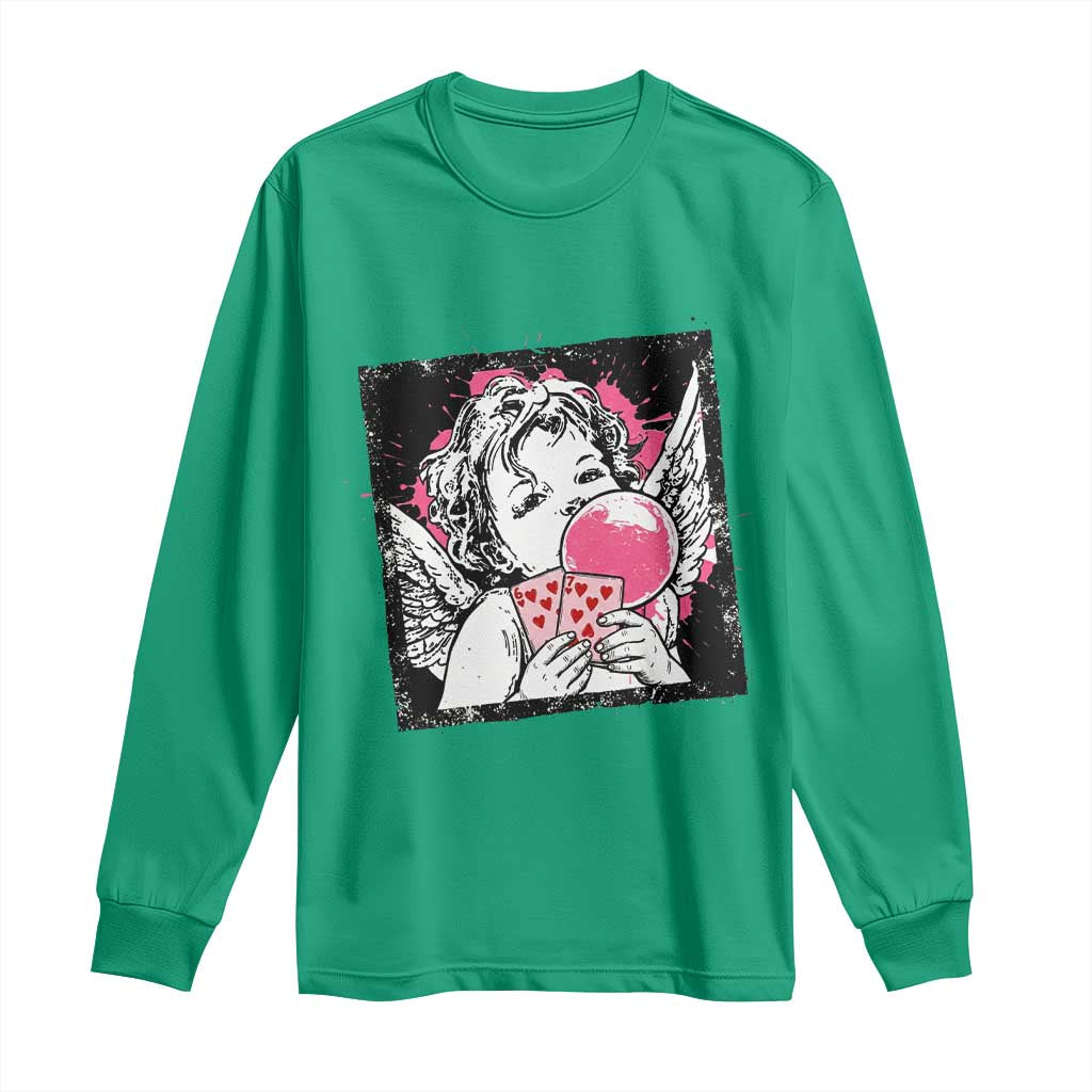 Funny 67 Valentines Long Sleeve Shirt Cupid Playing Cards Six Seven - Wonder Print Shop