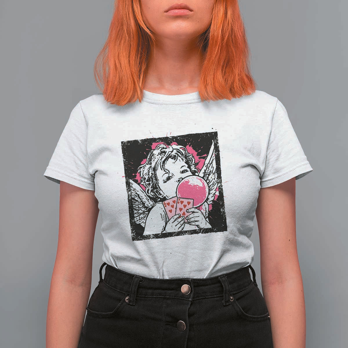 Funny 67 Valentines T Shirt For Women Cupid Playing Cards Six Seven - Wonder Print Shop