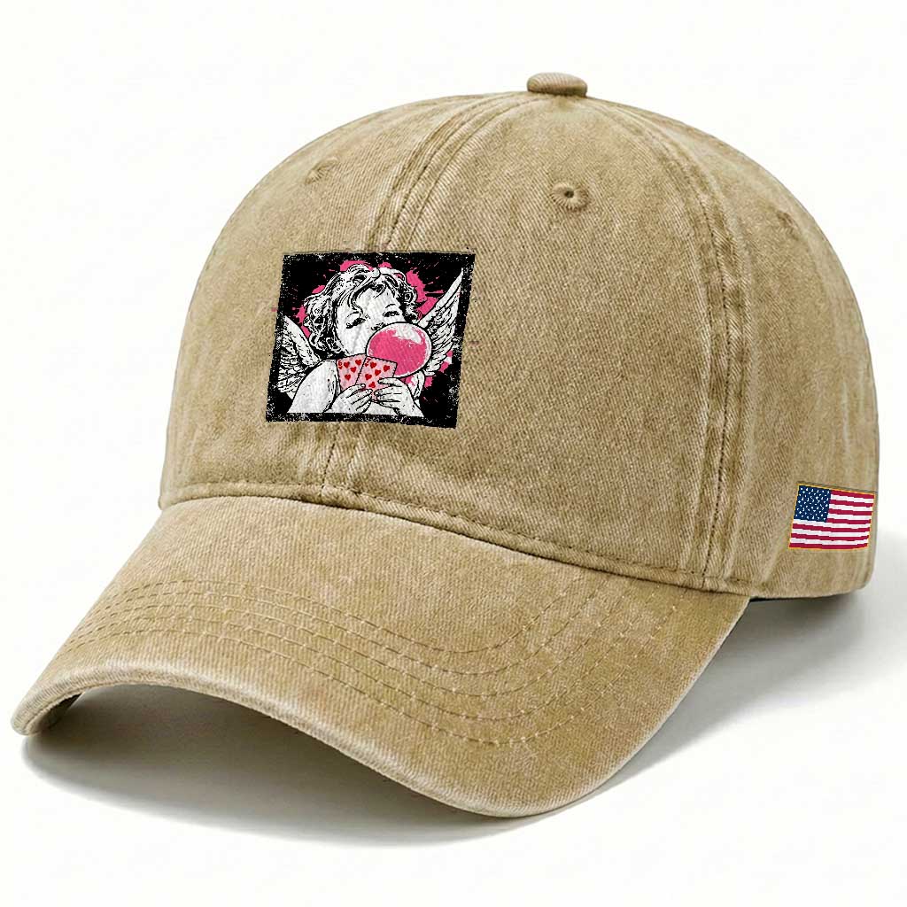 Funny 67 Valentines Washed Cotton Baseball Cap Cupid Playing Cards Six Seven