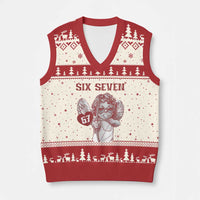67 Valetines Meme V-Neck Knit Sweater Vest Funny Six Seven Valentines Day Heart - Wonder Print Shop