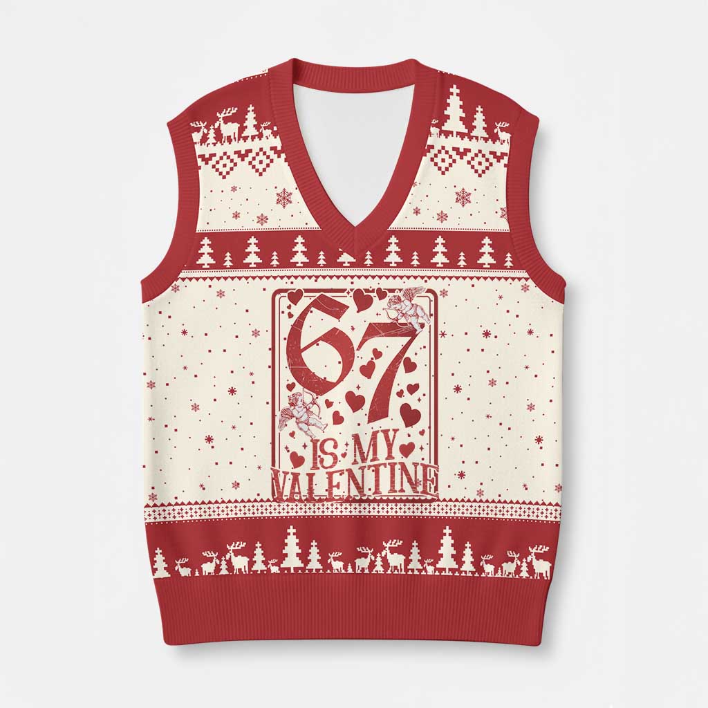 67 Valentines Playing Card V-Neck Knit Sweater Vest Funny Six Seven Relationship Meme - Wonder Print Shop