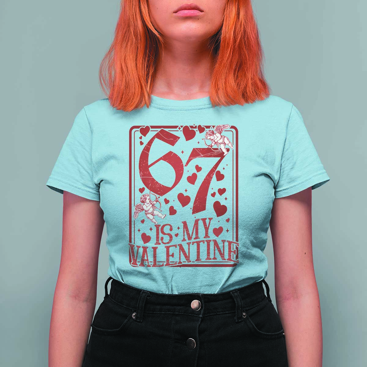 67 Valentines Playing Card T Shirt For Women Funny Six Seven Relationship Meme - Wonder Print Shop