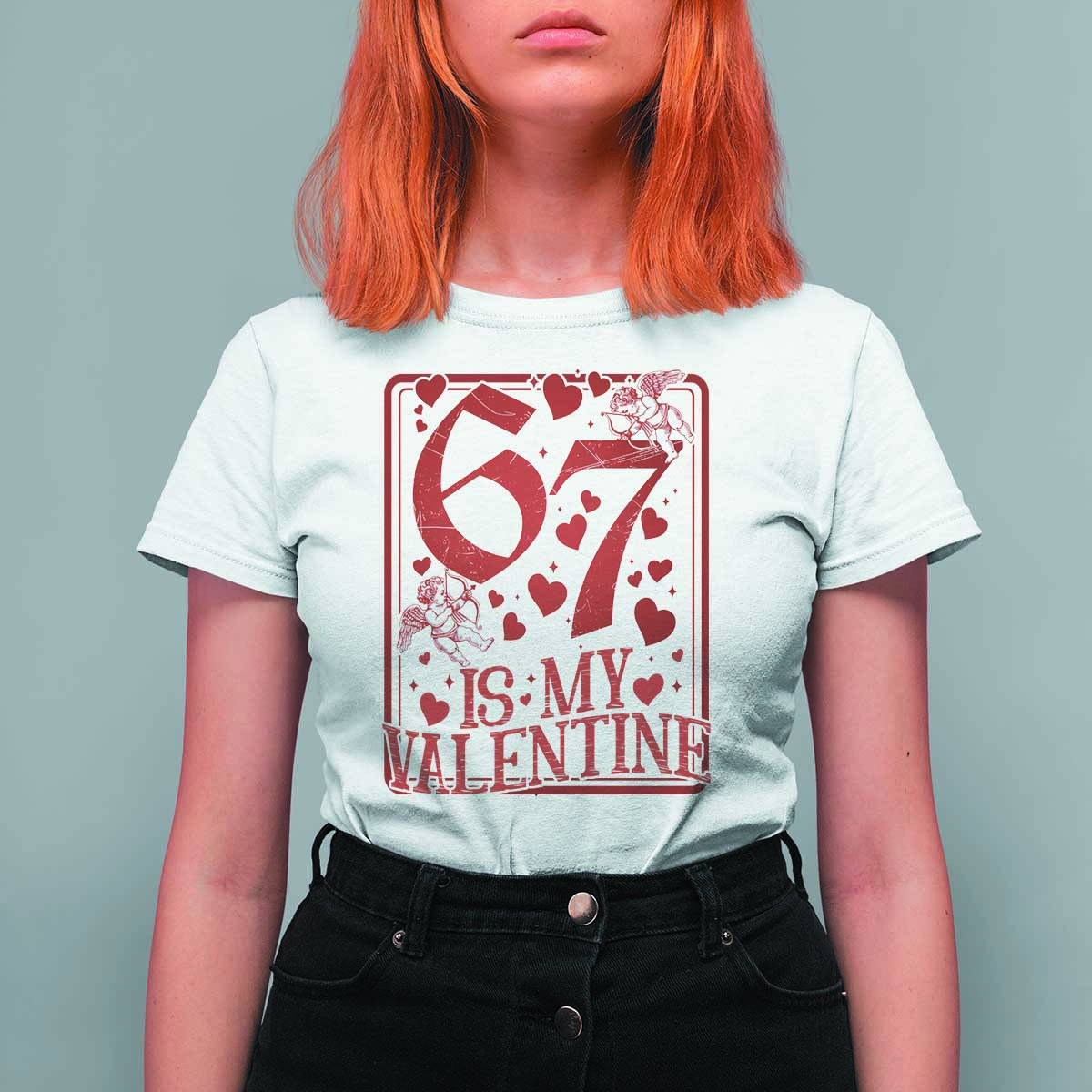 67 Valentines Playing Card T Shirt For Women Funny Six Seven Relationship Meme - Wonder Print Shop
