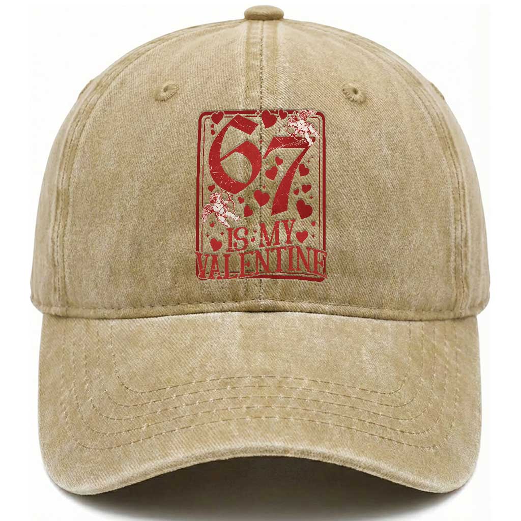 67 Valentines Playing Card Washed Cotton Baseball Cap Funny Six Seven Relationship Meme