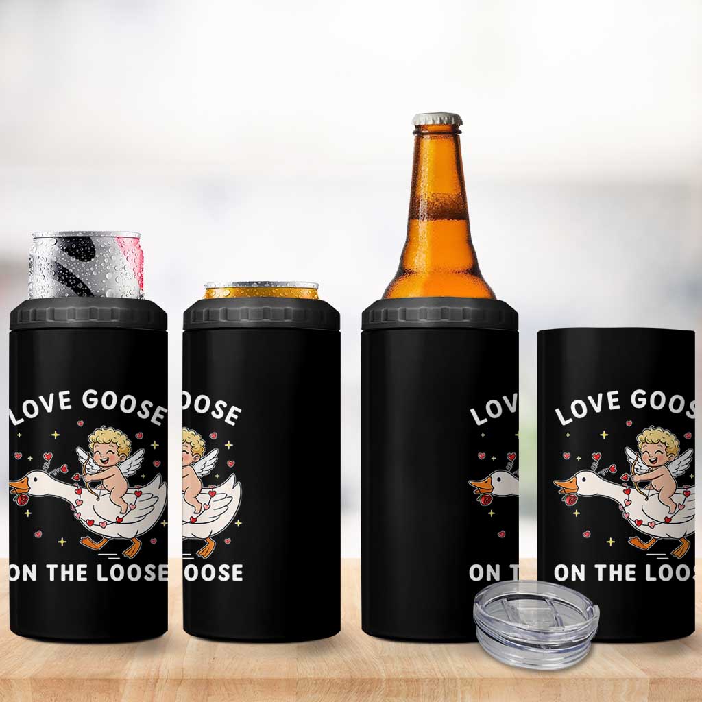 Funny Valentine Goose 4 in 1 Can Cooler Tumbler Love Goose On The Loose - Wonder Print Shop