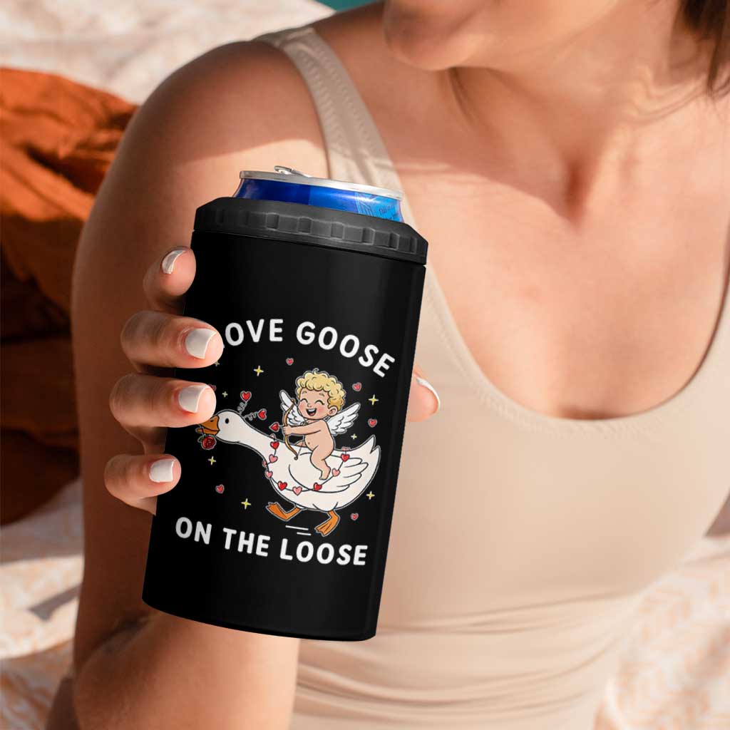 Funny Valentine Goose 4 in 1 Can Cooler Tumbler Love Goose On The Loose - Wonder Print Shop