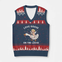 Funny Valentine Goose V-Neck Knit Sweater Vest Love Goose On The Loose - Wonder Print Shop