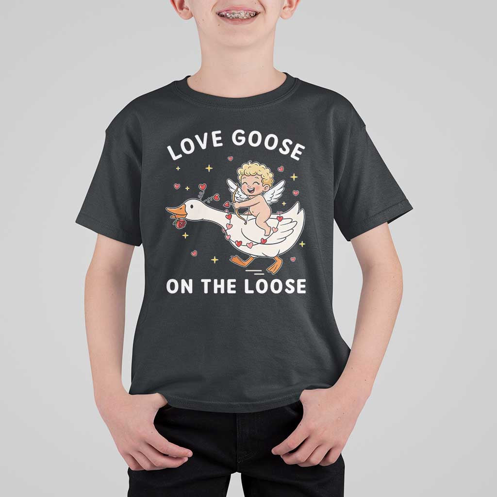 Funny Valentine Goose T Shirt For Kid Love Goose On The Loose - Wonder Print Shop