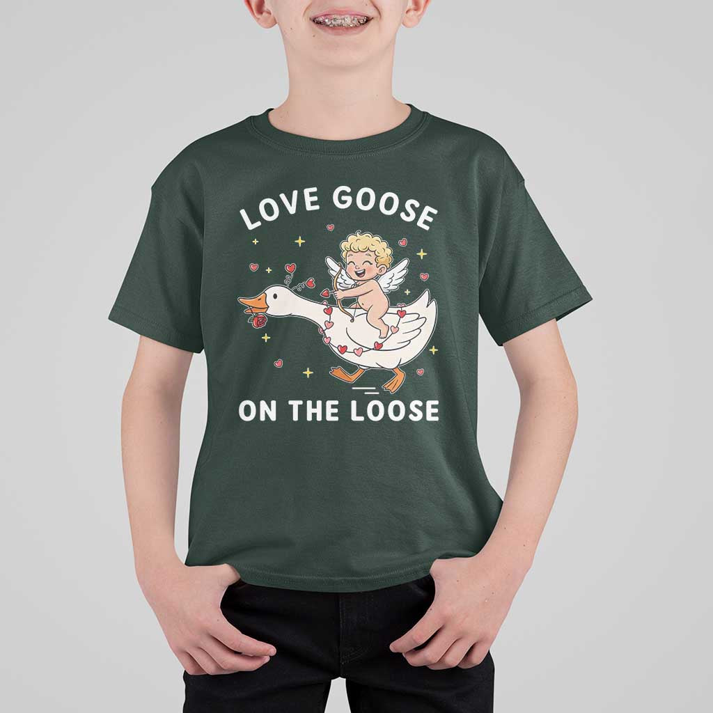 Funny Valentine Goose T Shirt For Kid Love Goose On The Loose - Wonder Print Shop