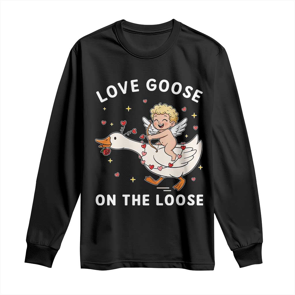 Funny Valentine Goose Long Sleeve Shirt Love Goose On The Loose - Wonder Print Shop