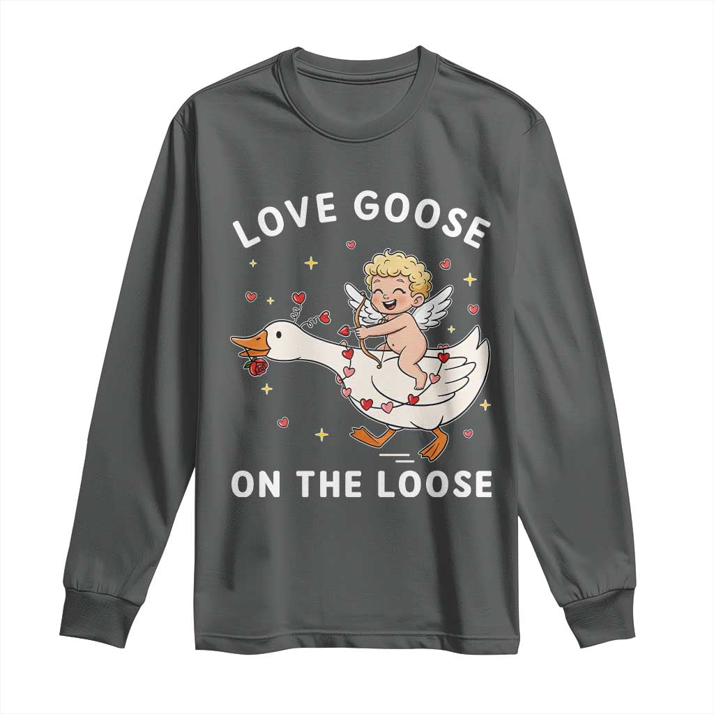 Funny Valentine Goose Long Sleeve Shirt Love Goose On The Loose - Wonder Print Shop
