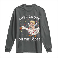 Funny Valentine Goose Long Sleeve Shirt Love Goose On The Loose - Wonder Print Shop