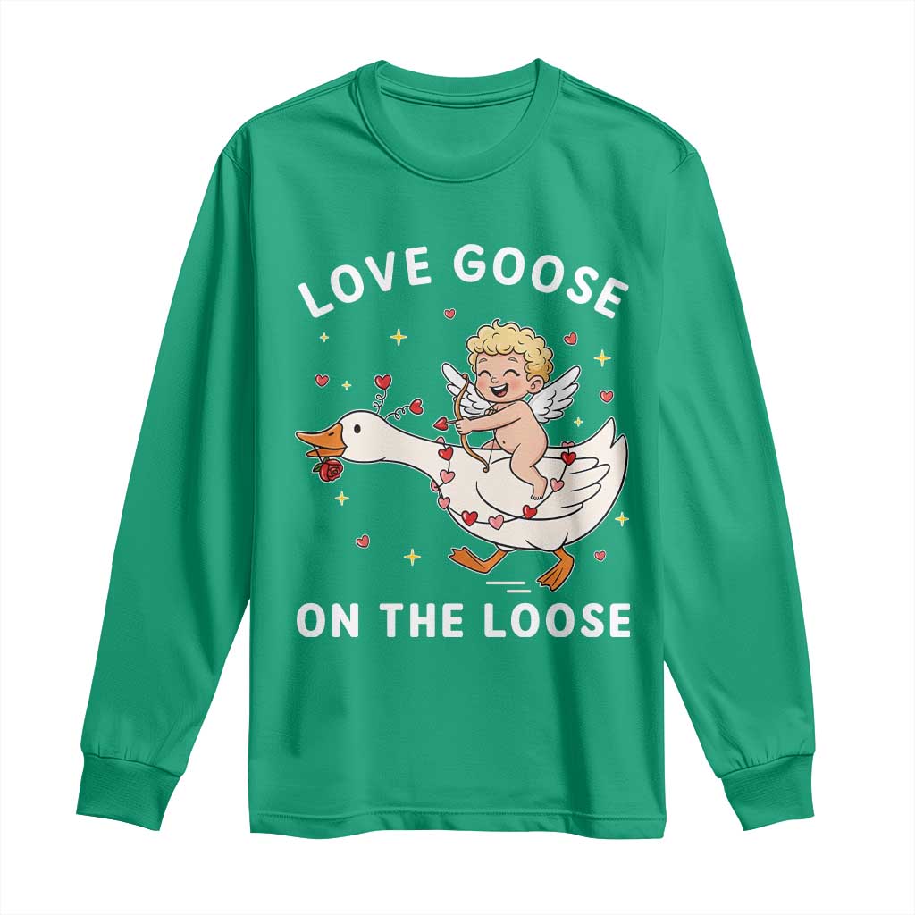 Funny Valentine Goose Long Sleeve Shirt Love Goose On The Loose - Wonder Print Shop