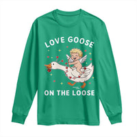 Funny Valentine Goose Long Sleeve Shirt Love Goose On The Loose - Wonder Print Shop
