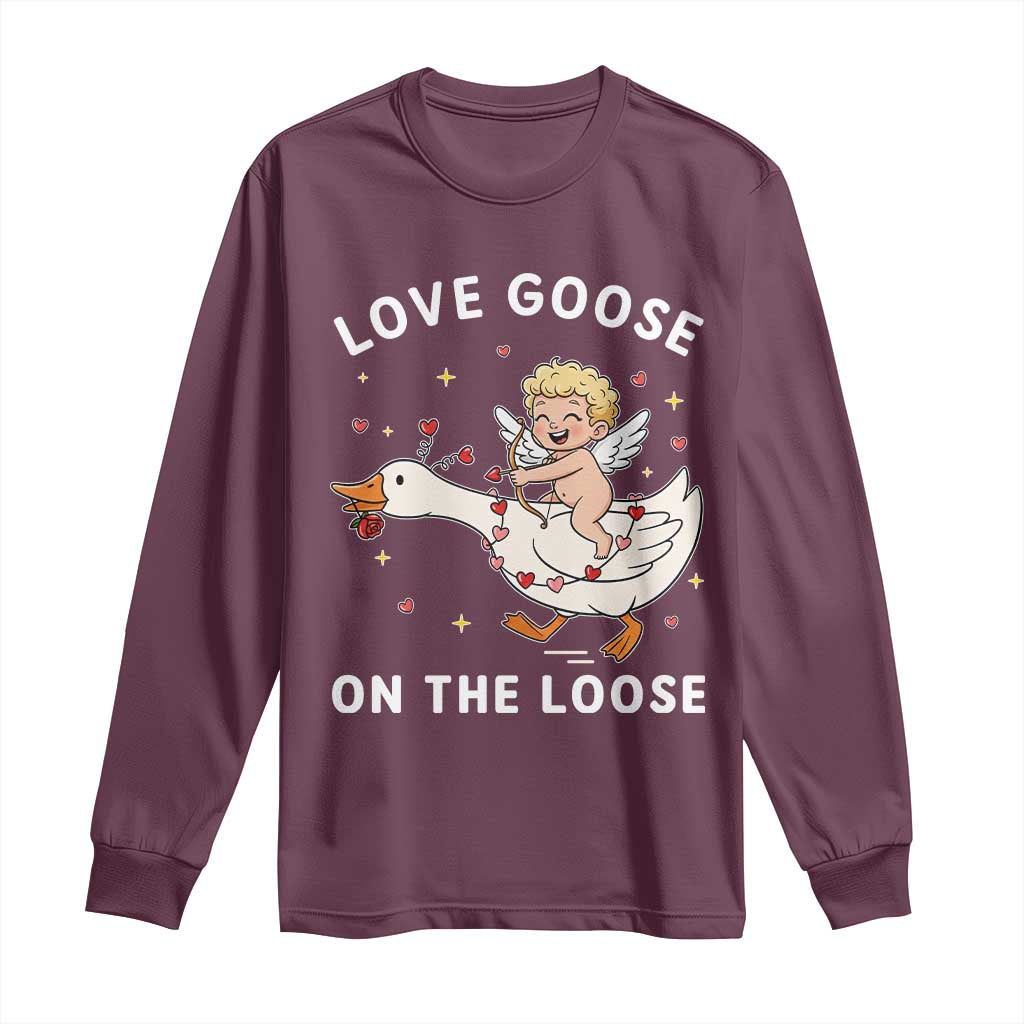Funny Valentine Goose Long Sleeve Shirt Love Goose On The Loose - Wonder Print Shop