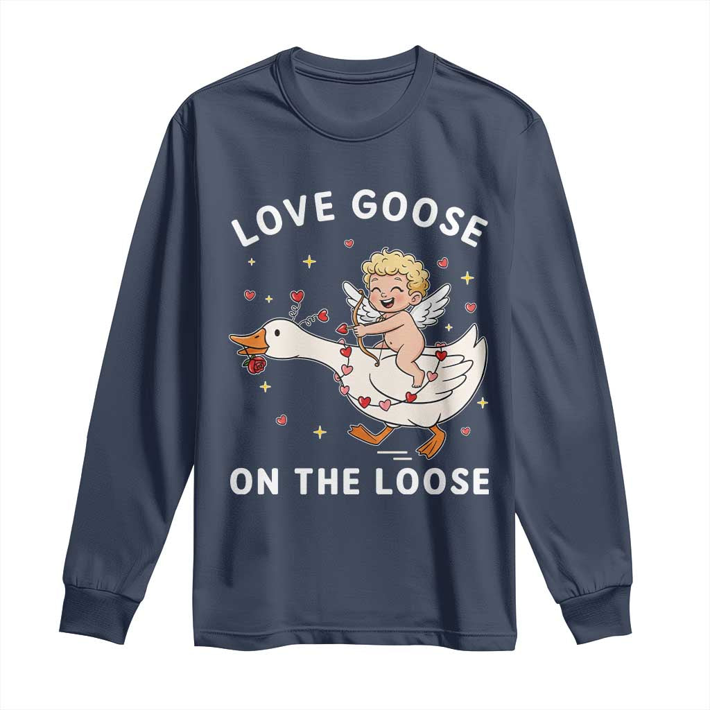 Funny Valentine Goose Long Sleeve Shirt Love Goose On The Loose - Wonder Print Shop