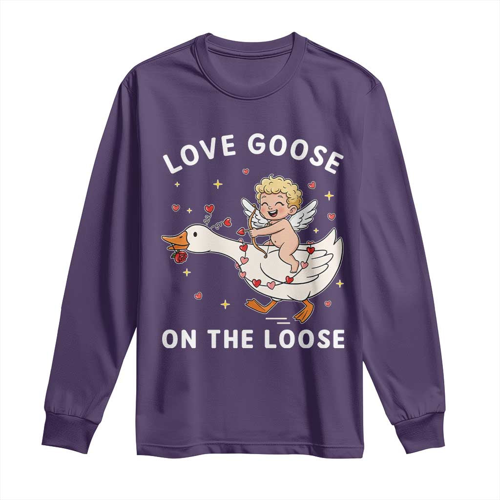Funny Valentine Goose Long Sleeve Shirt Love Goose On The Loose - Wonder Print Shop