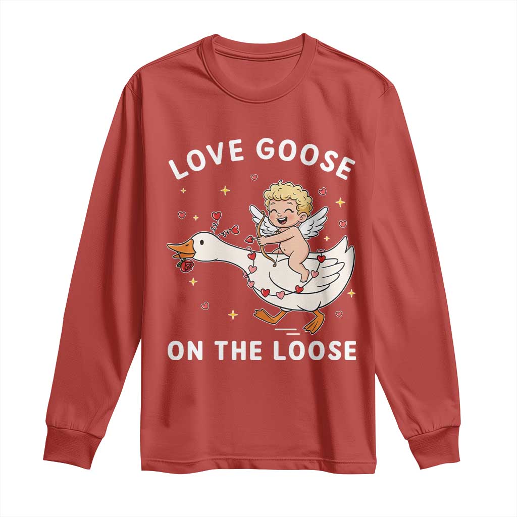 Funny Valentine Goose Long Sleeve Shirt Love Goose On The Loose - Wonder Print Shop