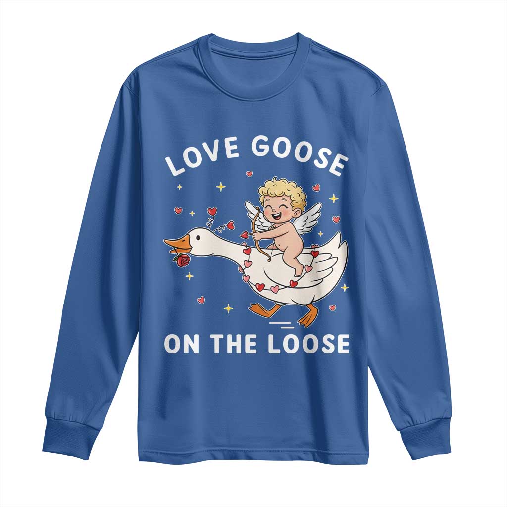 Funny Valentine Goose Long Sleeve Shirt Love Goose On The Loose - Wonder Print Shop