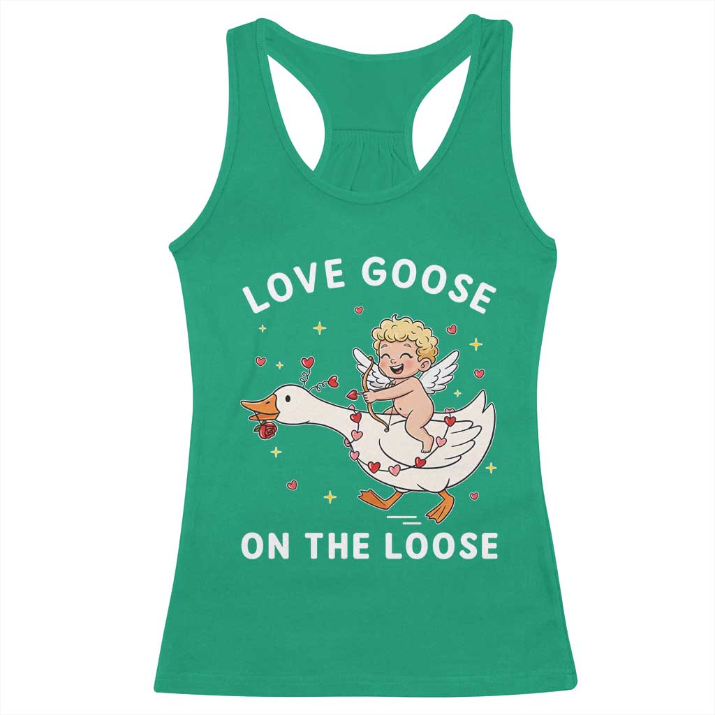 Funny Valentine Goose Racerback Tank Top Love Goose On The Loose - Wonder Print Shop
