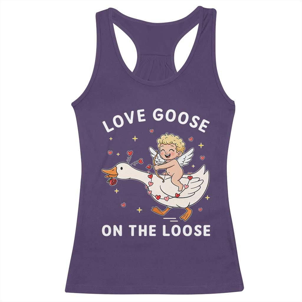 Funny Valentine Goose Racerback Tank Top Love Goose On The Loose - Wonder Print Shop