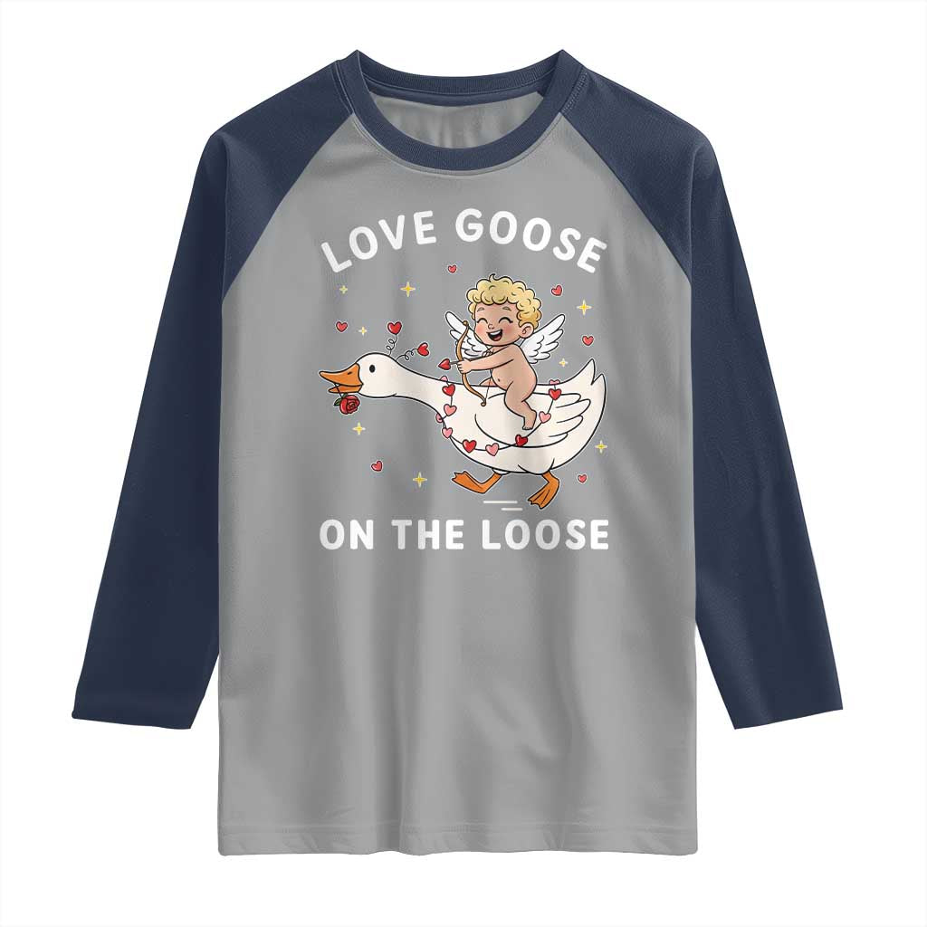Funny Valentine Goose Raglan Shirt Love Goose On The Loose - Wonder Print Shop