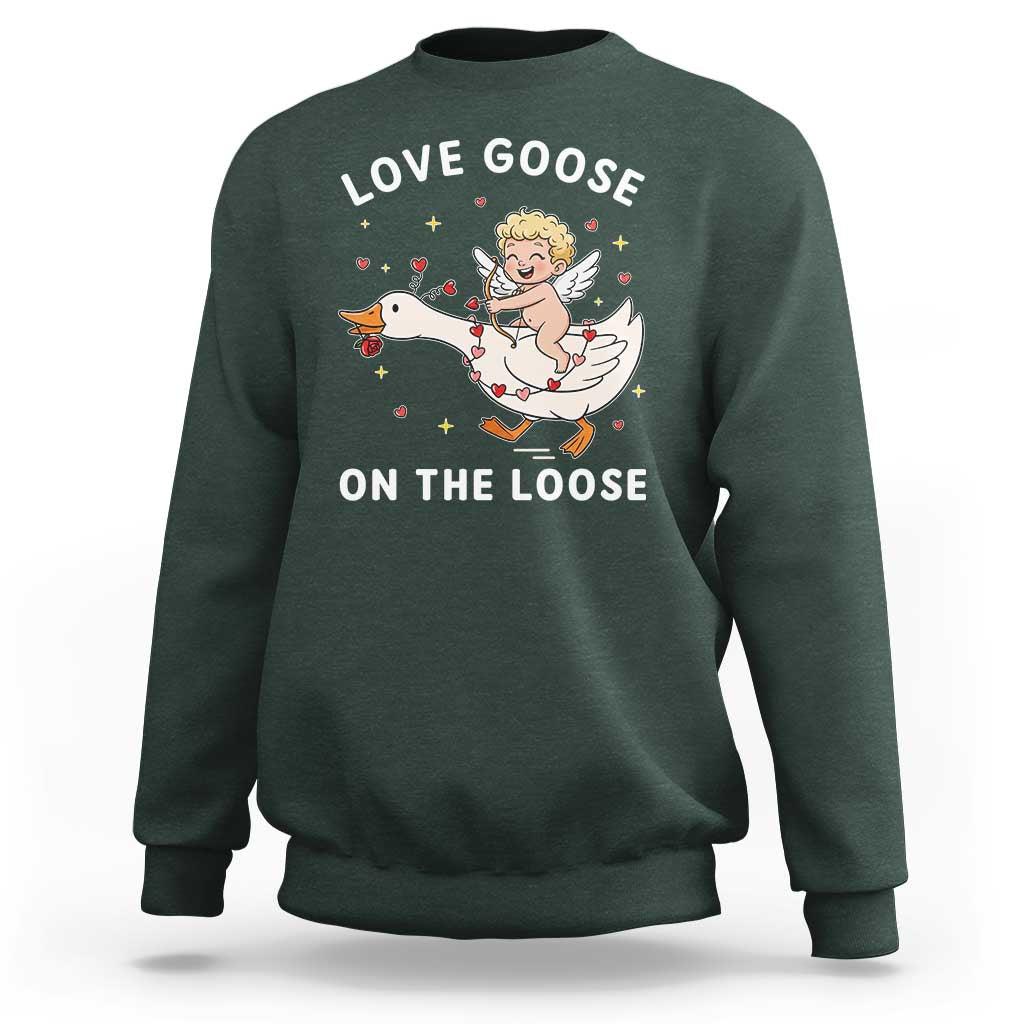 Funny Valentine Goose Sweatshirt Love Goose On The Loose - Wonder Print Shop