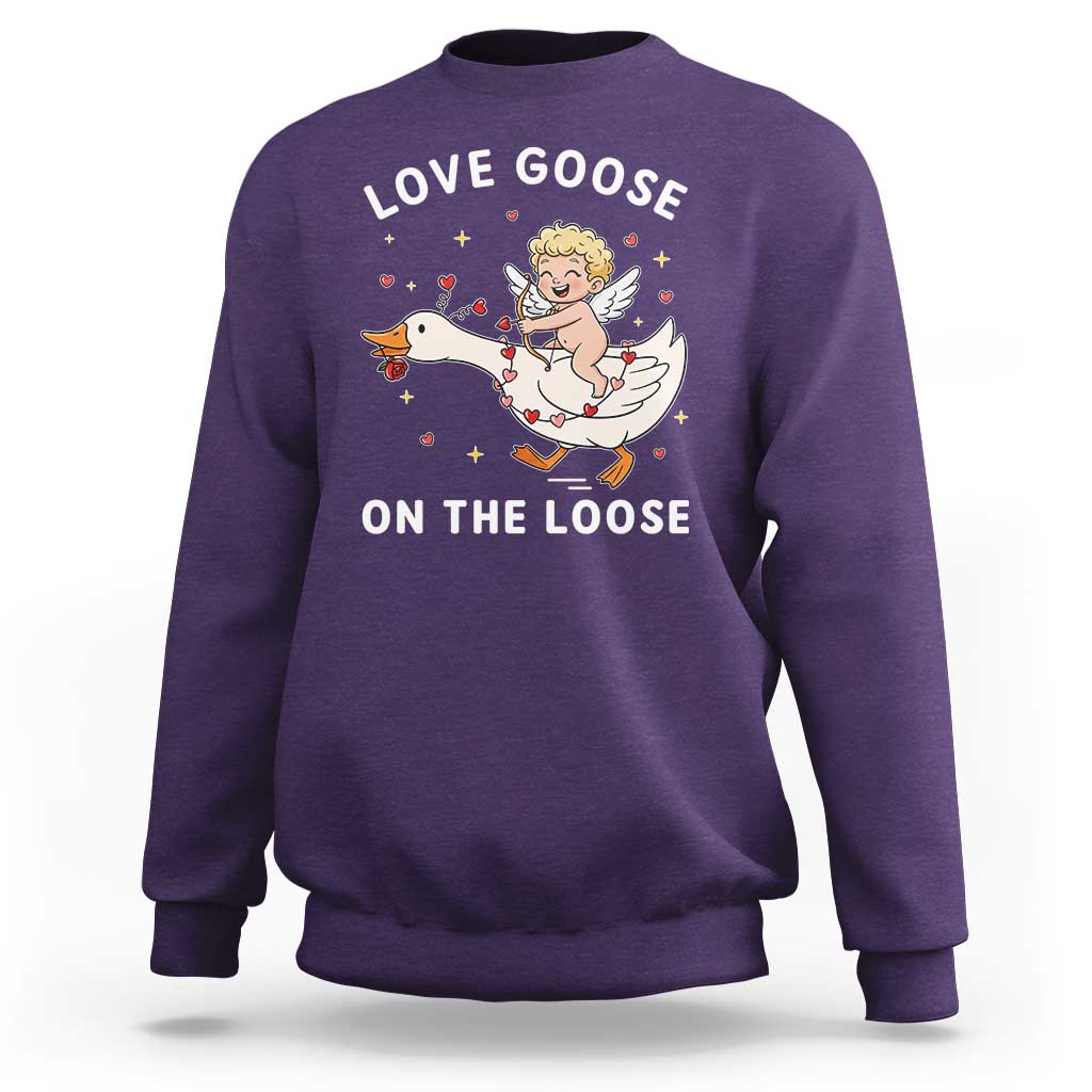 Funny Valentine Goose Sweatshirt Love Goose On The Loose - Wonder Print Shop