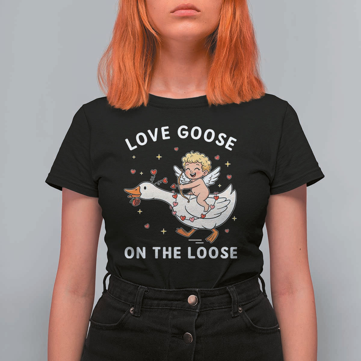 Funny Valentine Goose T Shirt For Women Love Goose On The Loose - Wonder Print Shop