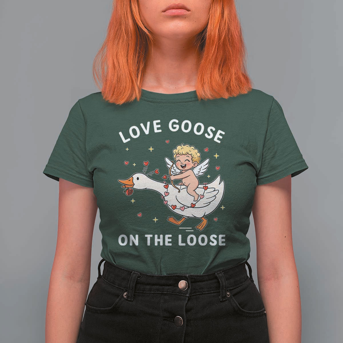 Funny Valentine Goose T Shirt For Women Love Goose On The Loose - Wonder Print Shop
